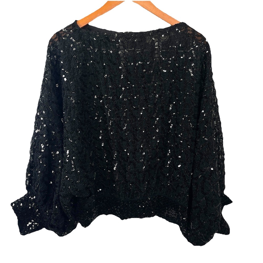 Vintage 80s St Martin Sequin Top Size M Black Dolman Sleeves Slouchy Disco Retro